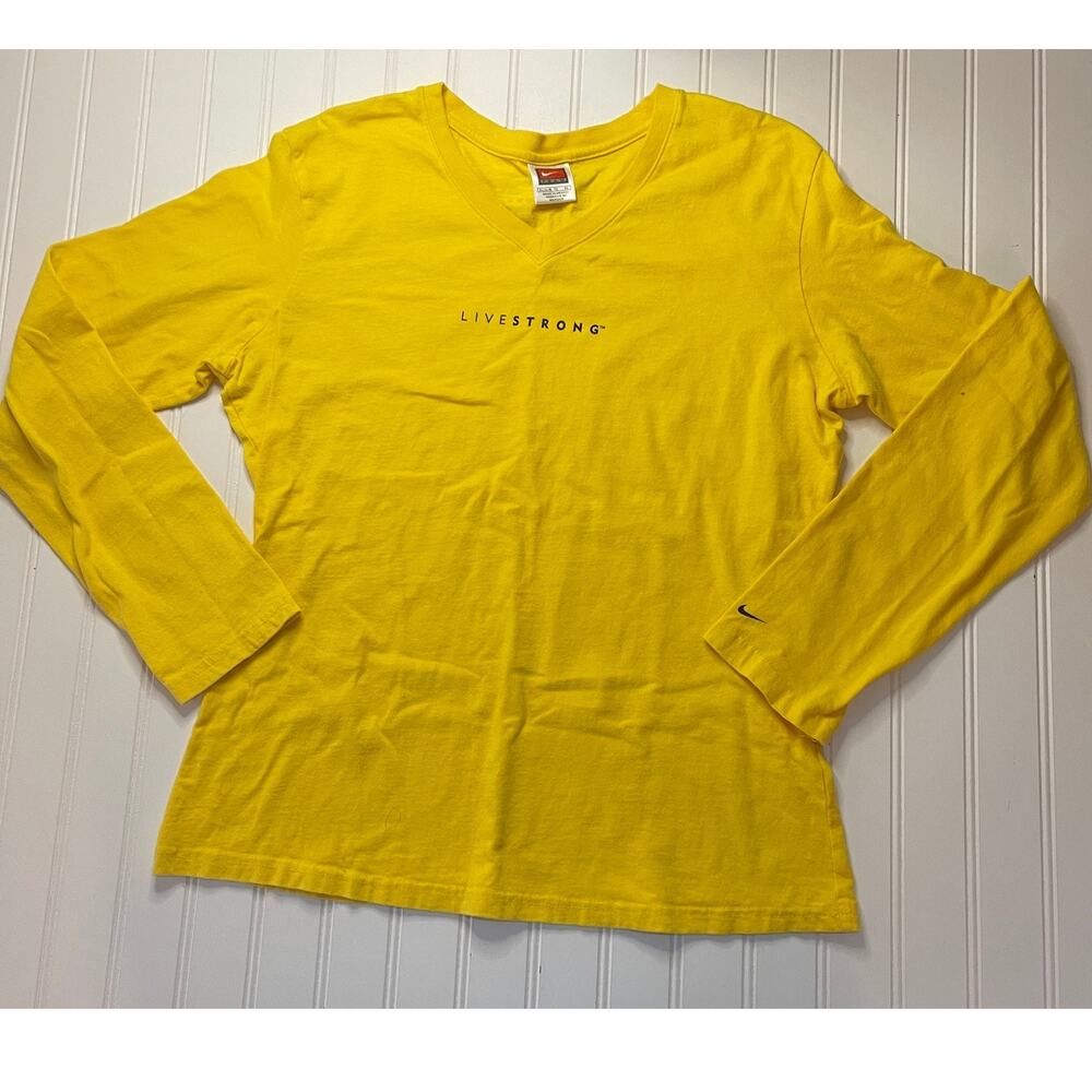 Vintage Nike LIVESTRONG V Neck Long Sleeve T Shirt Top Size Womens Large/XL